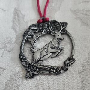 Silver Deer Pendant with Pink Cord